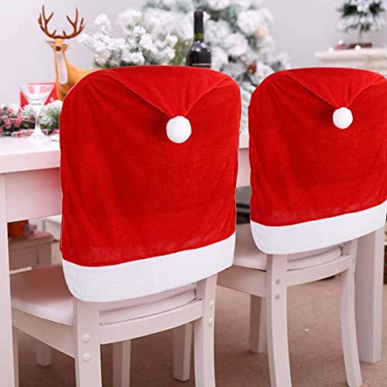 4pc Red Hat Dining Chair Slipcovers Christmas Chair Back Covers